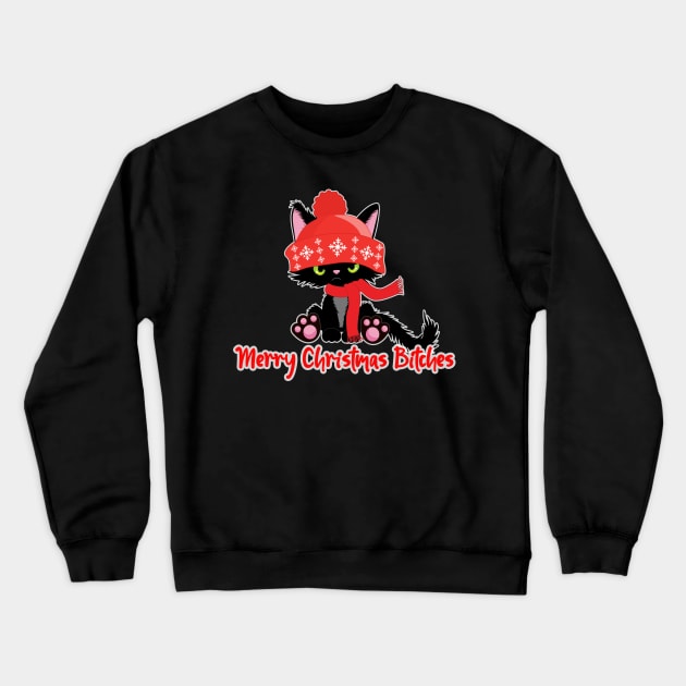 Merry Chrismas Bitches Cranky Cat Crewneck Sweatshirt by ThinkLMAO